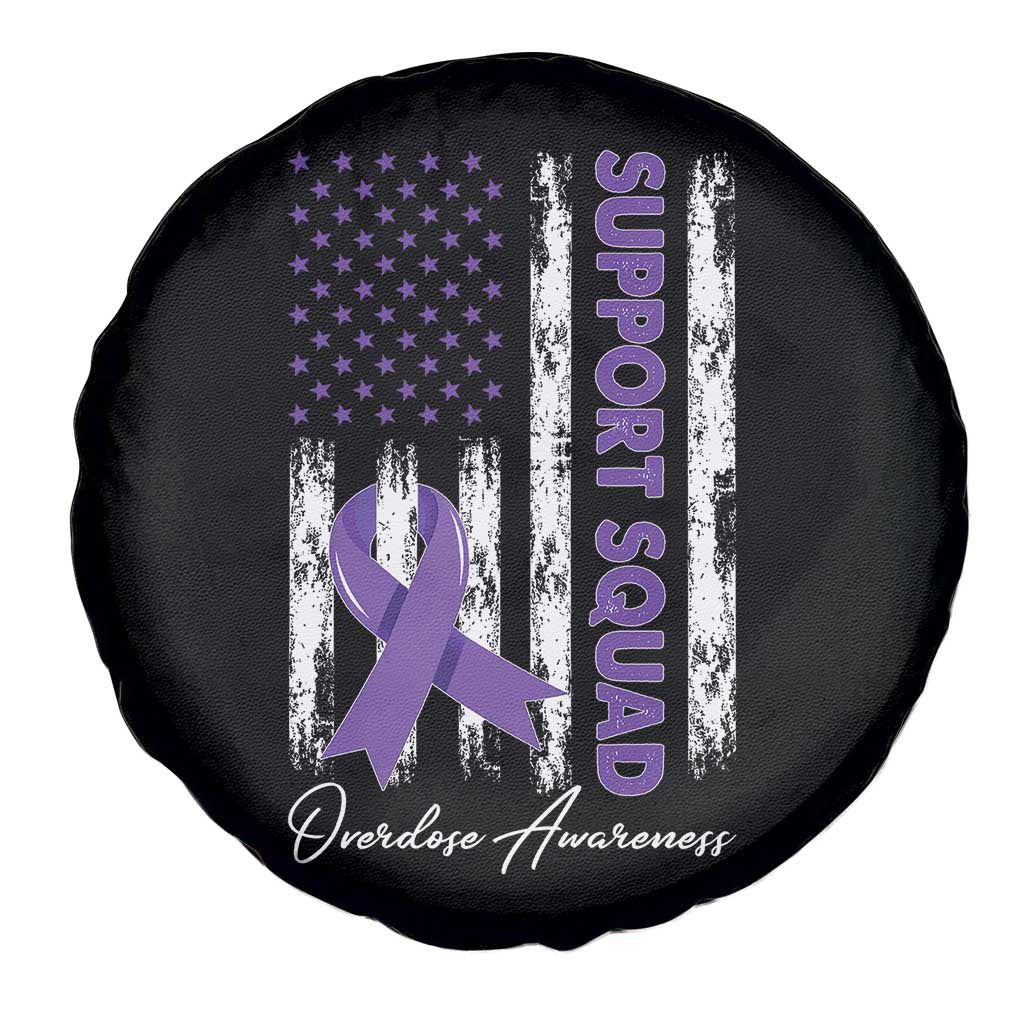 Support Squad Overdose Awareness Spare Tire Cover Purple Ribbon American Flag Graphic