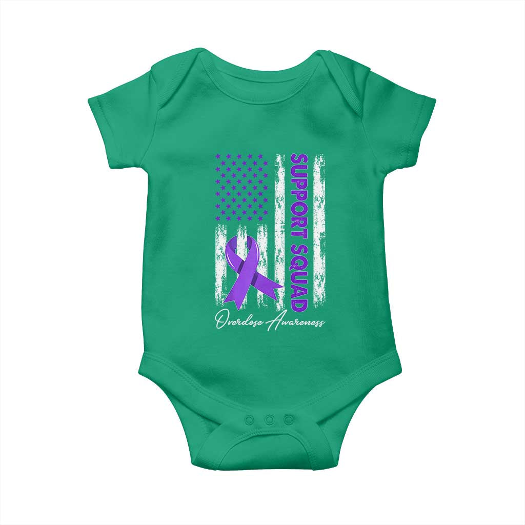 Support Squad Overdose Awareness Baby Onesie Purple Ribbon American Flag Graphic