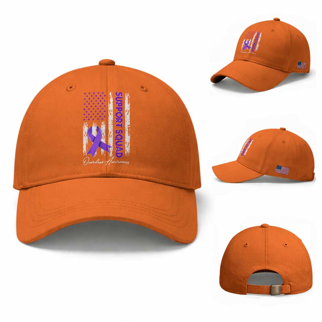 Support Squad Overdose Awareness Baseball Cap Purple Ribbon American Flag Graphic