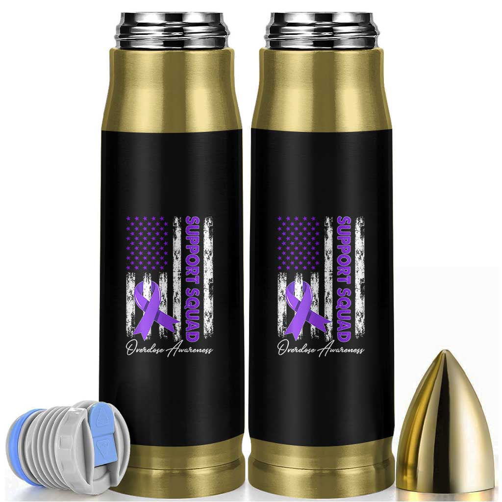 Support Squad Overdose Awareness Bullet Tumbler Purple Ribbon American Flag Graphic