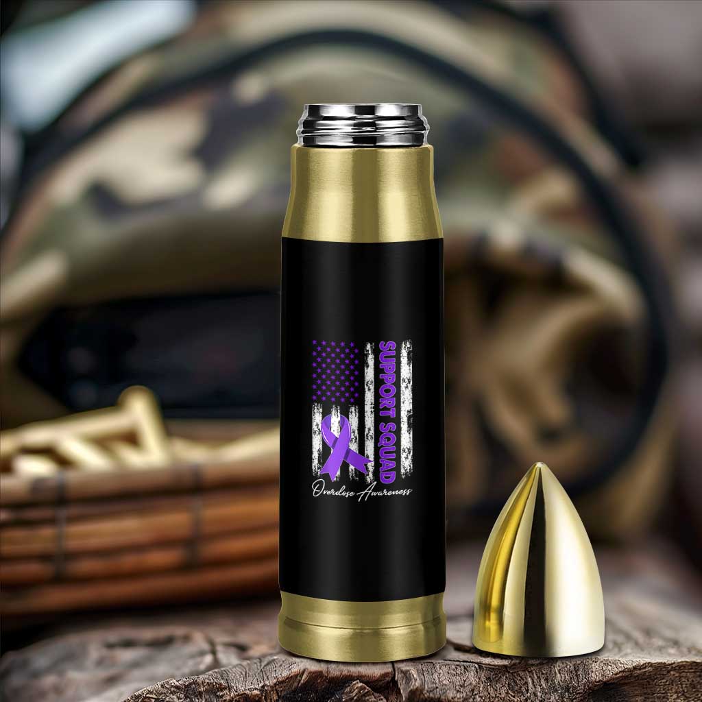 Support Squad Overdose Awareness Bullet Tumbler Purple Ribbon American Flag Graphic