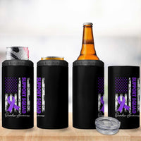 Support Squad Overdose Awareness 4 in 1 Can Cooler Tumbler Purple Ribbon American Flag Graphic