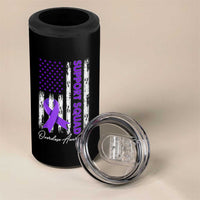 Support Squad Overdose Awareness 4 in 1 Can Cooler Tumbler Purple Ribbon American Flag Graphic