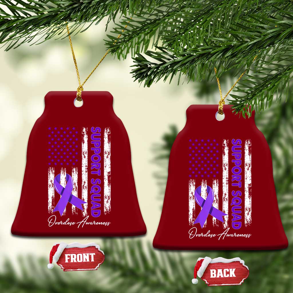 Support Squad Overdose Awareness Ceramic Ornament Purple Ribbon American Flag Graphic