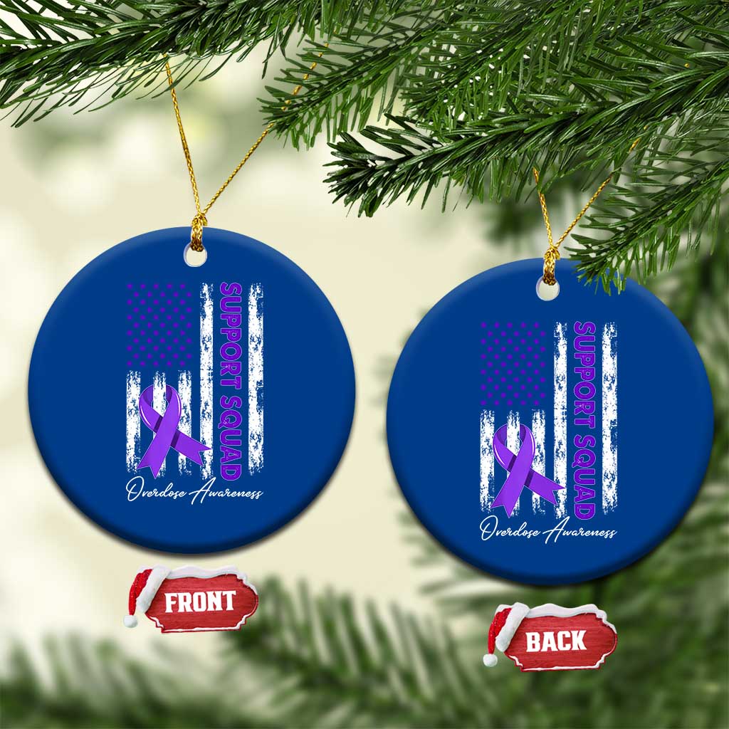 Support Squad Overdose Awareness Ceramic Ornament Purple Ribbon American Flag Graphic