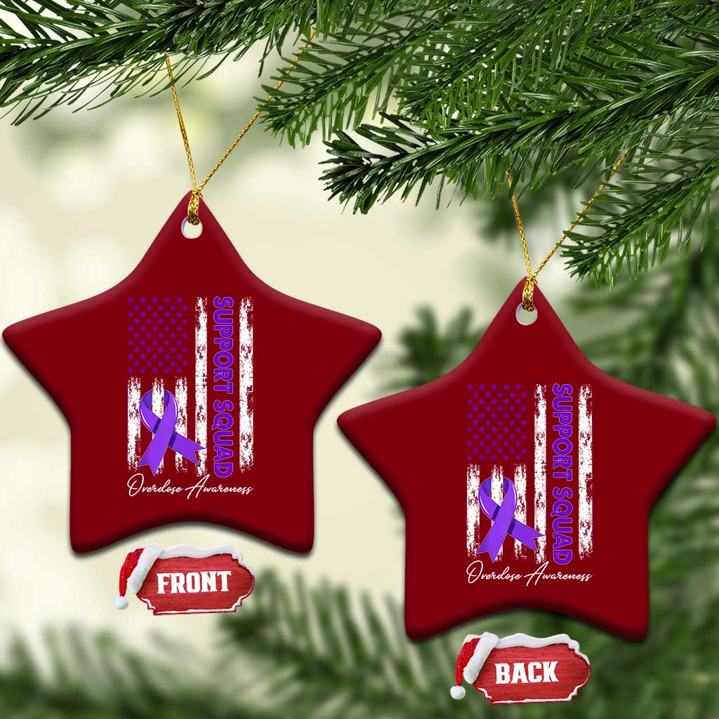 Support Squad Overdose Awareness Ceramic Ornament Purple Ribbon American Flag Graphic