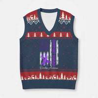 Support Squad Overdose Awareness V-Neck Knit Sweater Vest Purple Ribbon American Flag Graphic