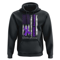 Support Squad Overdose Awareness Hoodie Purple Ribbon American Flag Graphic
