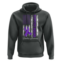Support Squad Overdose Awareness Hoodie Purple Ribbon American Flag Graphic