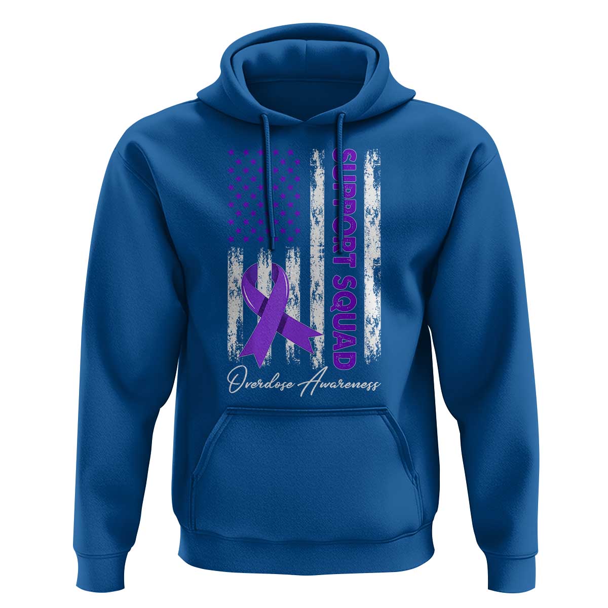 Support Squad Overdose Awareness Hoodie Purple Ribbon American Flag Graphic