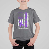 Support Squad Overdose Awareness T Shirt For Kid Purple Ribbon American Flag Graphic