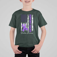 Support Squad Overdose Awareness T Shirt For Kid Purple Ribbon American Flag Graphic