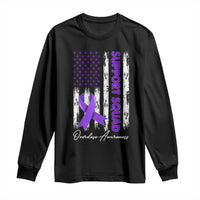 Support Squad Overdose Awareness Long Sleeve Shirt Purple Ribbon American Flag Graphic