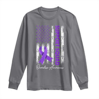 Support Squad Overdose Awareness Long Sleeve Shirt Purple Ribbon American Flag Graphic