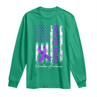 Support Squad Overdose Awareness Long Sleeve Shirt Purple Ribbon American Flag Graphic
