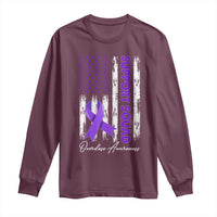 Support Squad Overdose Awareness Long Sleeve Shirt Purple Ribbon American Flag Graphic
