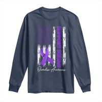 Support Squad Overdose Awareness Long Sleeve Shirt Purple Ribbon American Flag Graphic