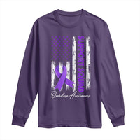 Support Squad Overdose Awareness Long Sleeve Shirt Purple Ribbon American Flag Graphic