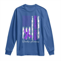 Support Squad Overdose Awareness Long Sleeve Shirt Purple Ribbon American Flag Graphic