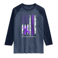 Support Squad Overdose Awareness Raglan Shirt Purple Ribbon American Flag Graphic