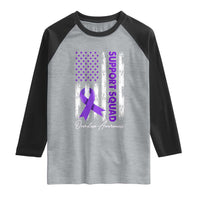 Support Squad Overdose Awareness Raglan Shirt Purple Ribbon American Flag Graphic
