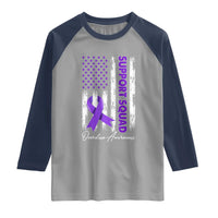 Support Squad Overdose Awareness Raglan Shirt Purple Ribbon American Flag Graphic