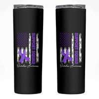 Support Squad Overdose Awareness Skinny Tumbler Purple Ribbon American Flag Graphic