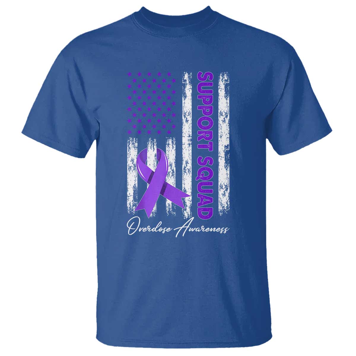 Support Squad Overdose Awareness T Shirt Purple Ribbon American Flag Graphic
