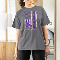 Support Squad Overdose Awareness T Shirt For Women Purple Ribbon American Flag Graphic