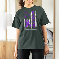 Support Squad Overdose Awareness T Shirt For Women Purple Ribbon American Flag Graphic