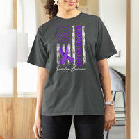 Support Squad Overdose Awareness T Shirt For Women Purple Ribbon American Flag Graphic