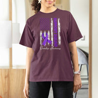 Support Squad Overdose Awareness T Shirt For Women Purple Ribbon American Flag Graphic