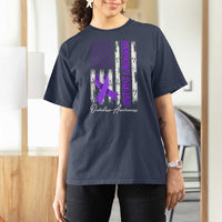 Support Squad Overdose Awareness T Shirt For Women Purple Ribbon American Flag Graphic