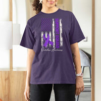 Support Squad Overdose Awareness T Shirt For Women Purple Ribbon American Flag Graphic