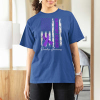 Support Squad Overdose Awareness T Shirt For Women Purple Ribbon American Flag Graphic