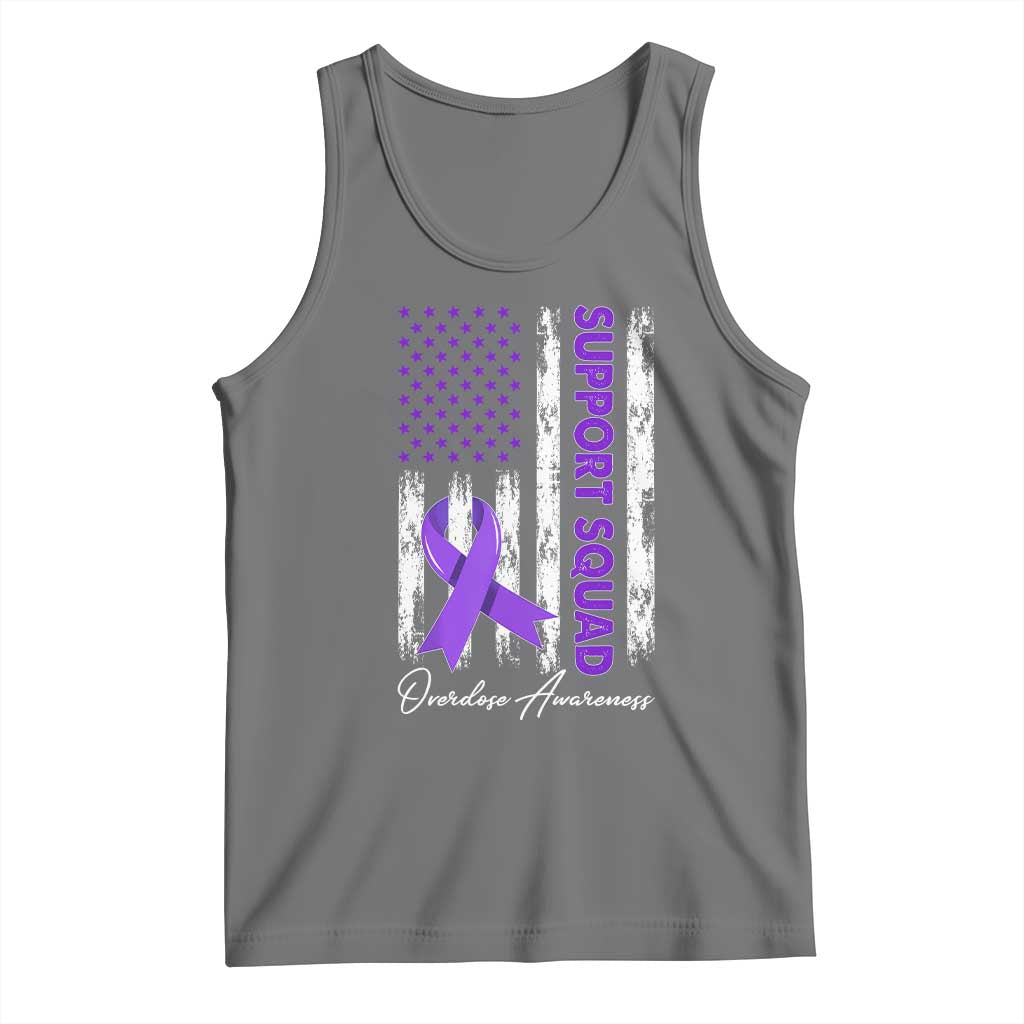 Support Squad Overdose Awareness Tank Top Purple Ribbon American Flag Graphic
