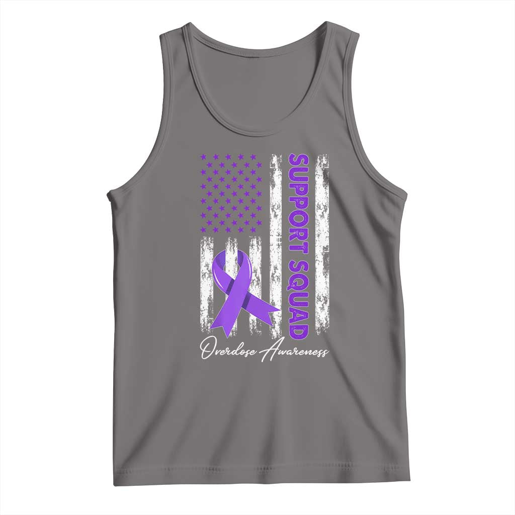 Support Squad Overdose Awareness Tank Top Purple Ribbon American Flag Graphic