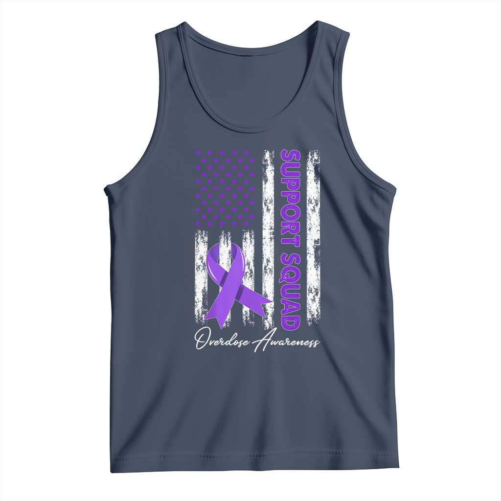 Support Squad Overdose Awareness Tank Top Purple Ribbon American Flag Graphic