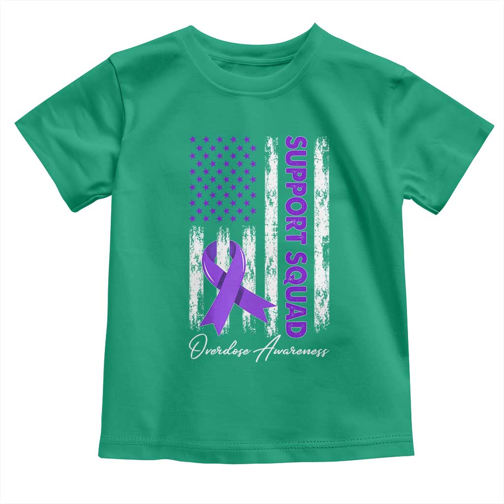 Support Squad Overdose Awareness Toddler T Shirt Purple Ribbon American Flag Graphic