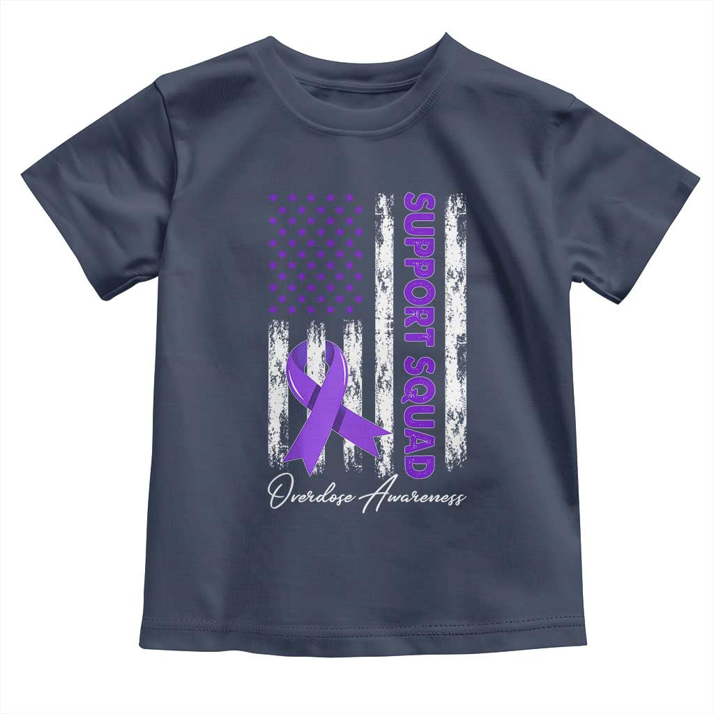 Support Squad Overdose Awareness Toddler T Shirt Purple Ribbon American Flag Graphic