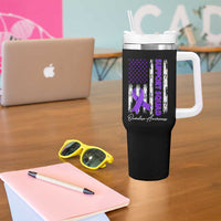 Support Squad Overdose Awareness Tumbler With Handle Purple Ribbon American Flag Graphic
