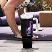 Support Squad Overdose Awareness Tumbler With Handle Purple Ribbon American Flag Graphic