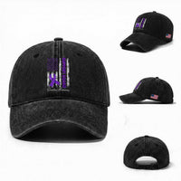 Support Squad Overdose Awareness Washed Cotton Baseball Cap Purple Ribbon American Flag Graphic