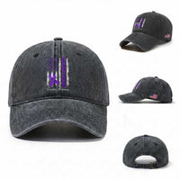 Support Squad Overdose Awareness Washed Cotton Baseball Cap Purple Ribbon American Flag Graphic