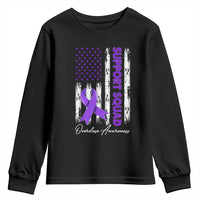 Support Squad Overdose Awareness Youth Sweatshirt Purple Ribbon American Flag Graphic