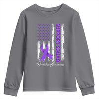 Support Squad Overdose Awareness Youth Sweatshirt Purple Ribbon American Flag Graphic