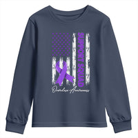 Support Squad Overdose Awareness Youth Sweatshirt Purple Ribbon American Flag Graphic
