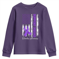 Support Squad Overdose Awareness Youth Sweatshirt Purple Ribbon American Flag Graphic