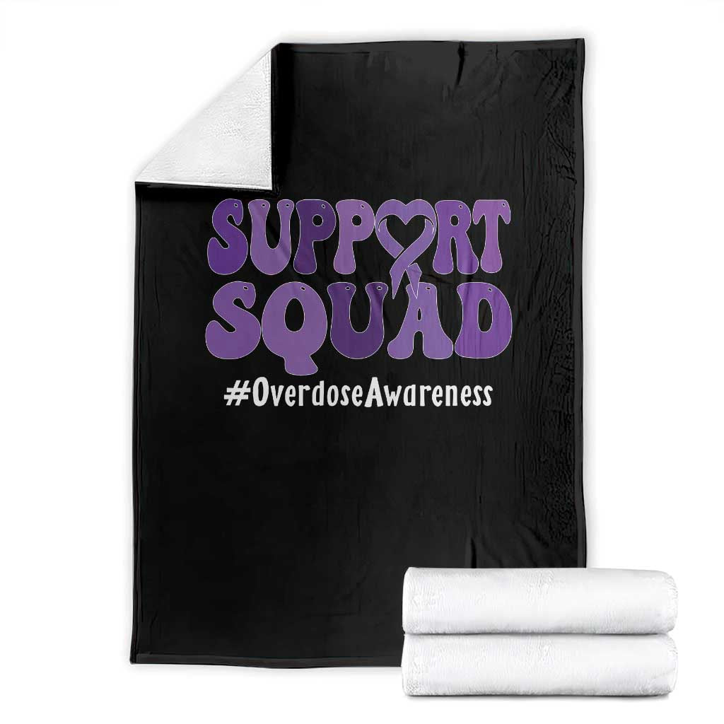 Support Squad Overdose Awareness Throw Blanket Purple Ribbon Groovy Typography Graphic