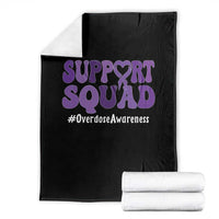 Support Squad Overdose Awareness Throw Blanket Purple Ribbon Groovy Typography Graphic
